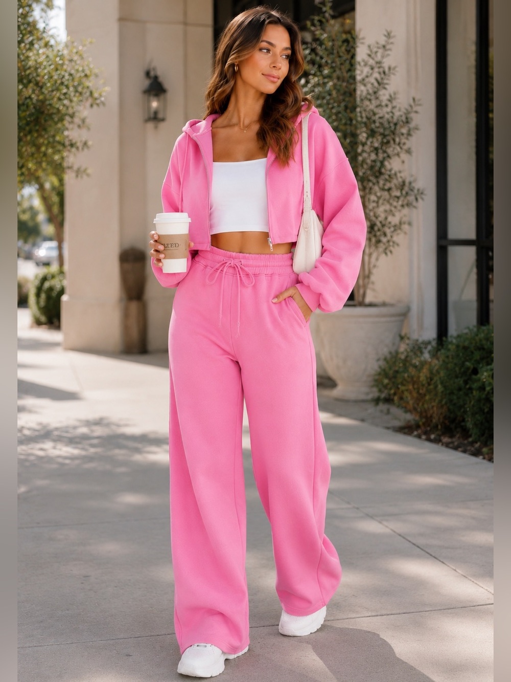Fashion Nova Pink Cropped Hoodie & Wide Leg Lounge Set - Picture 3 of 8